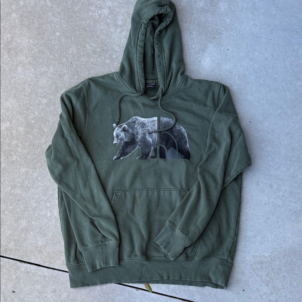 The North Face Green Hoodie with Bear Graphic